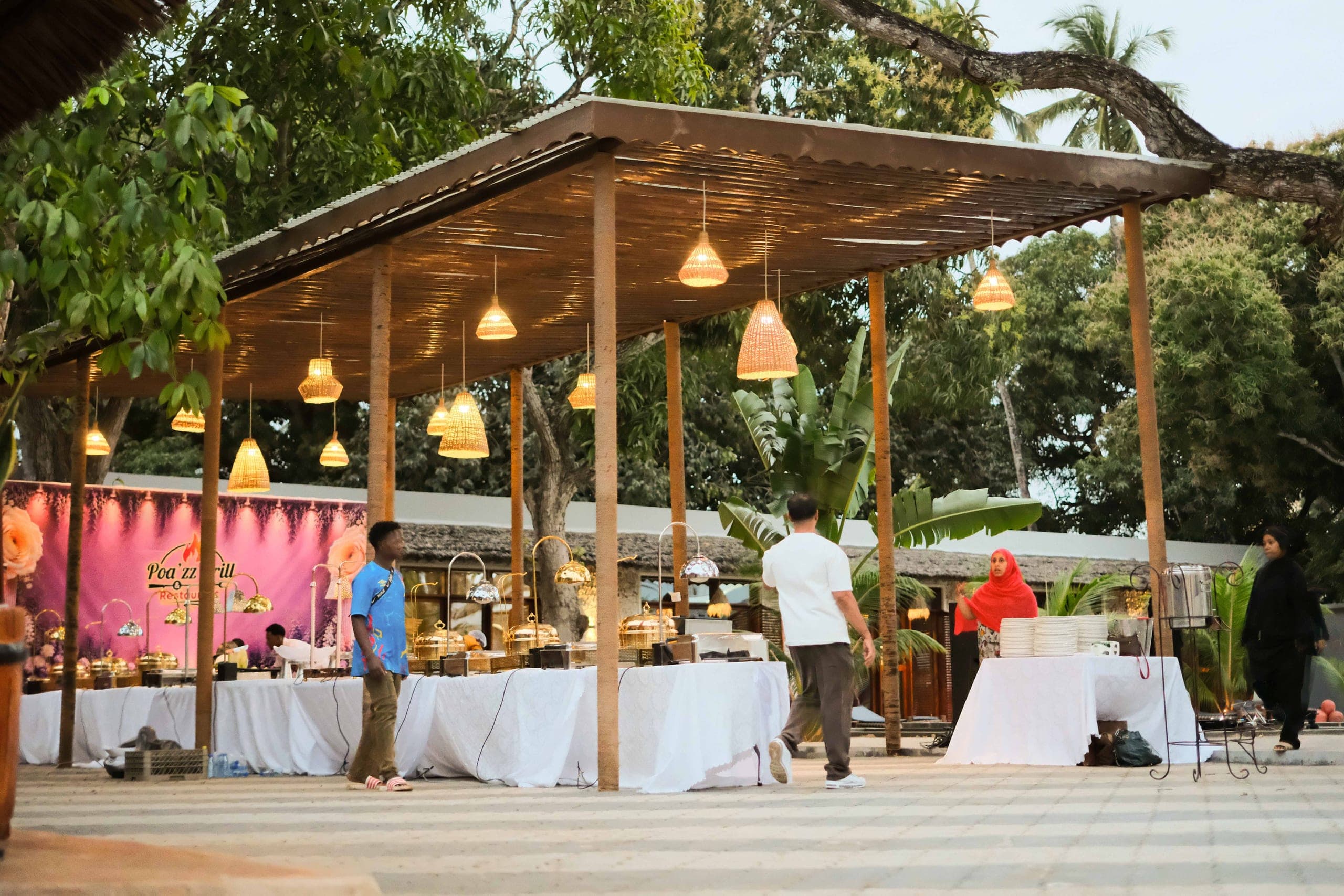 Tables arranged around the dhow courtyard